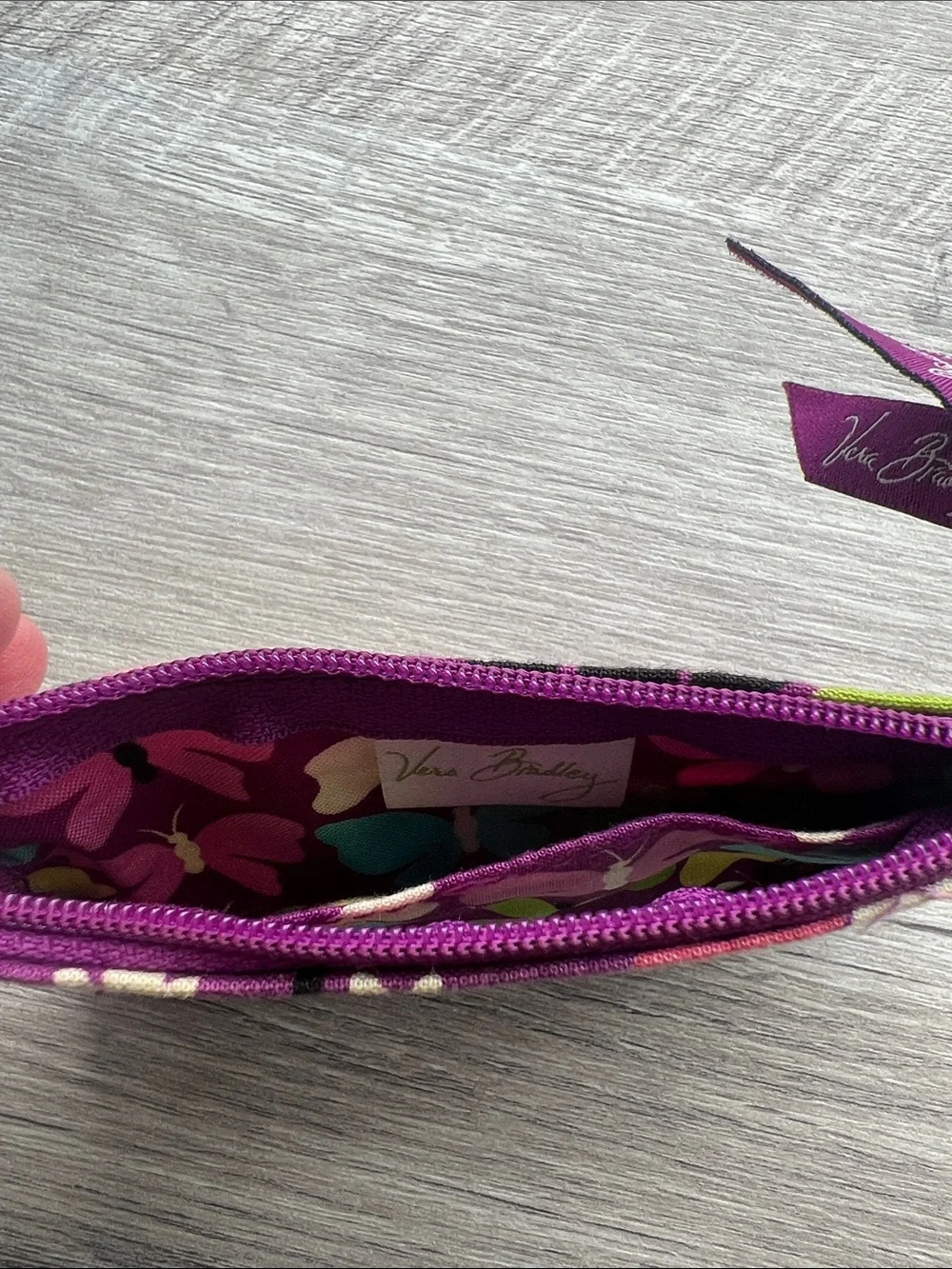 Vera Bradley Purple Floral & Butterfly Zip ID Case with Keyring
